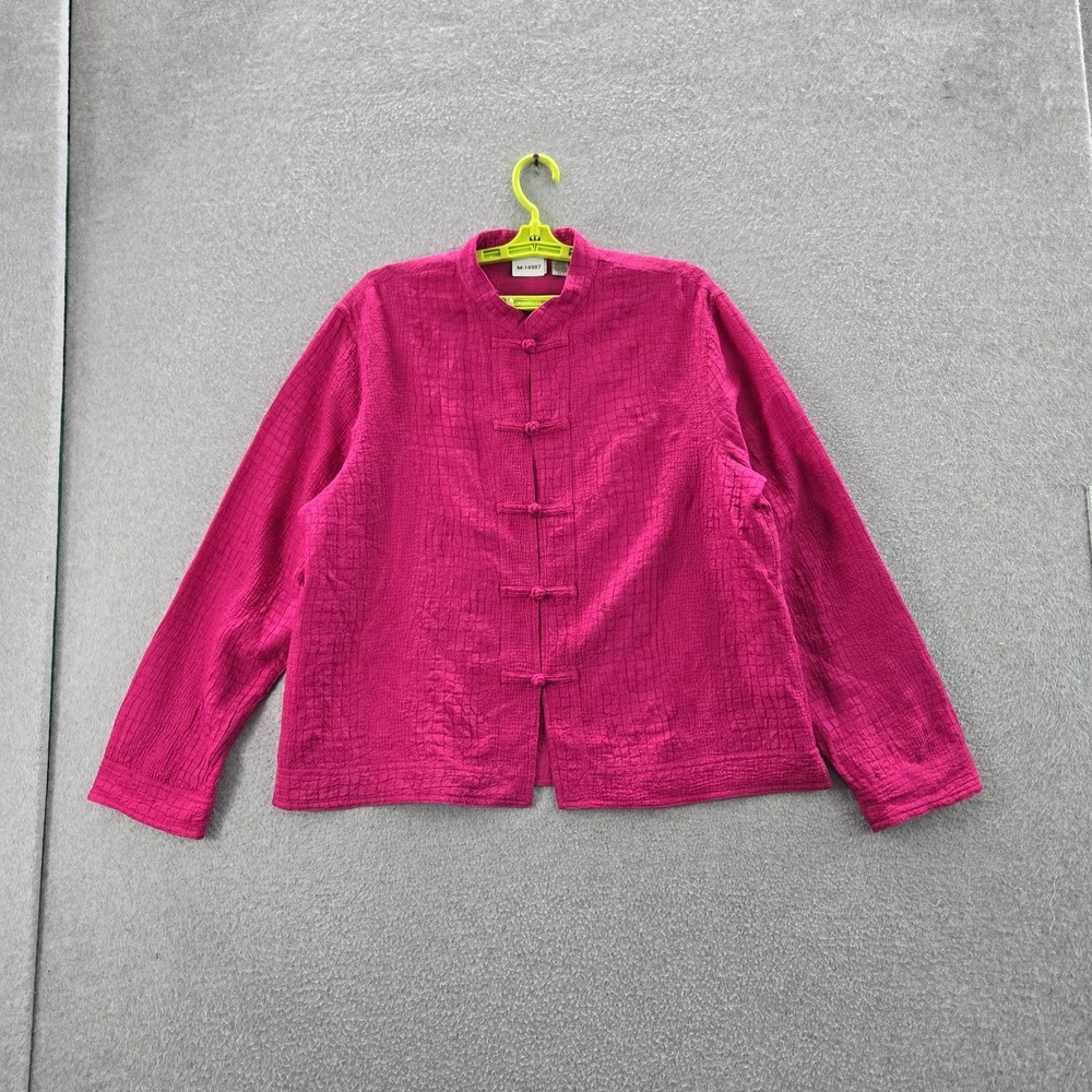 Chico's Women Blazer 2 Red Rayon Silk Geometric Button Front Mandarin READ